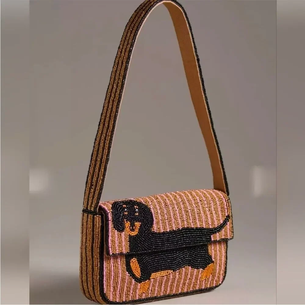 Anthropologie NWT Fiona Dachshund dog bag beaded purse - Picture 2 of 9